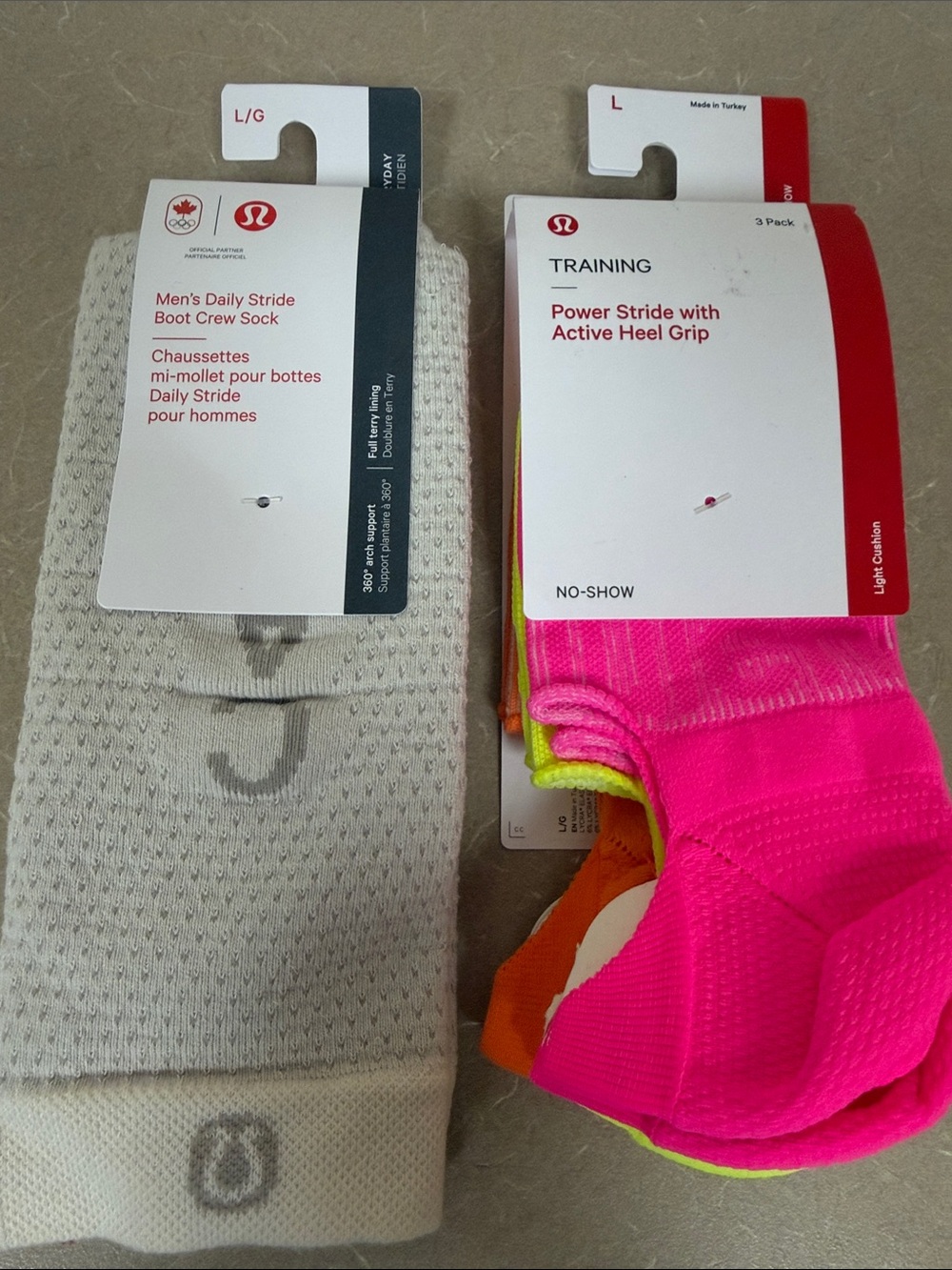 Lululemon Sock Bundle Power Stride Active Grip and  Mens Boot Crew Socks. NIOP.